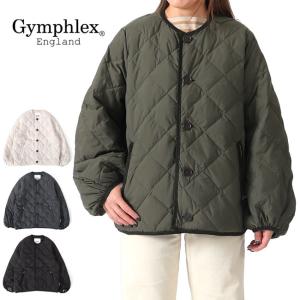 美品 ジムフレックス キルトダウンカラーレスジャケット 防寒 カーキ ノーカラー GY-A0431NYM]Gymphlex(ジムフレックス) QUILT DOWN COLLARLESS
