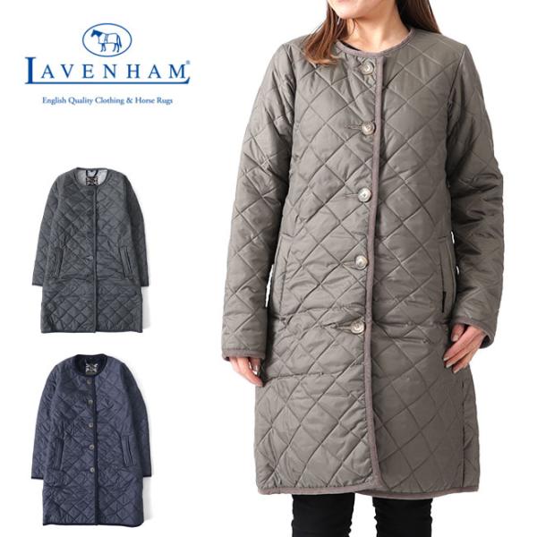 LAVENHAM ラベンハム LOUND ラウンド 裏ファー ノーカラー キルティングコート J28...