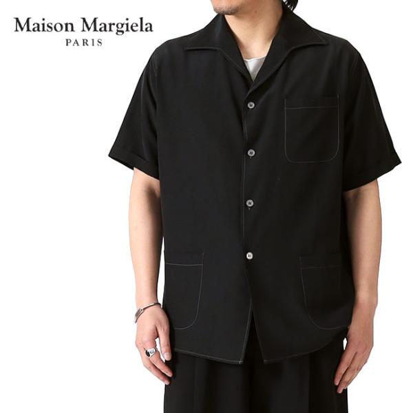 Maison Margiela メゾンマルジェラ コットンリネン オープンカラーシャツ S50DR0...
