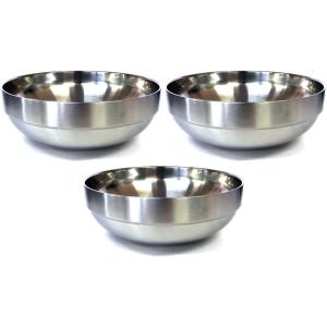 二重 麺鉢 冷麺器 3個セット 19.5×7cm つや消し サテン仕上げ ステンレス スープボウル ...