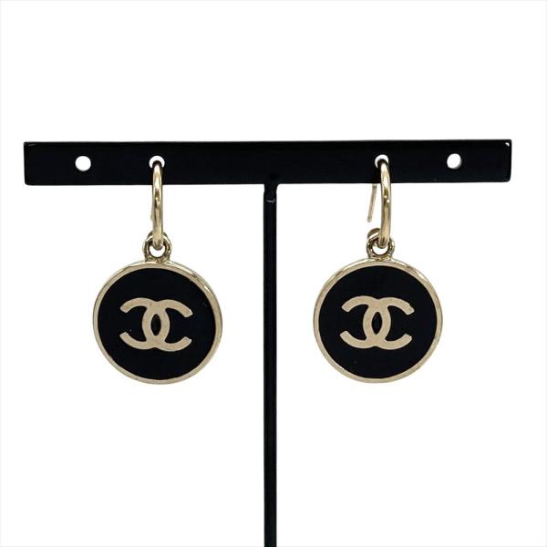 シャネル CHANEL ココマーク サークル ピアス 05V ブラック シルバー金具 キャッチなし ...