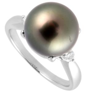 タサキ TASAKI リング 指輪 ダイヤモンド 0.14ct 約19.5号 Pt900 ブラックパール（黒蝶真珠）11.5mm レディース