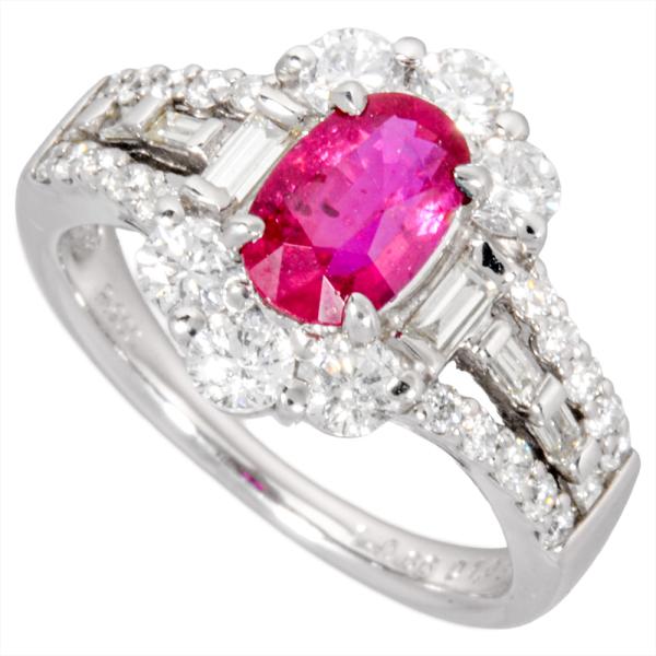 リング 指輪 ルビー 1.066ct 約12号 Pt900 レッド 非加熱 ノンヒート ダイヤモンド...