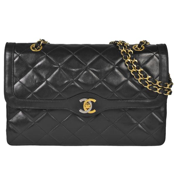 シャネル CHANEL マトラッセ パリ限定 Wフラップ ショルダーバッグ ラムスキン ブラック ゴ...