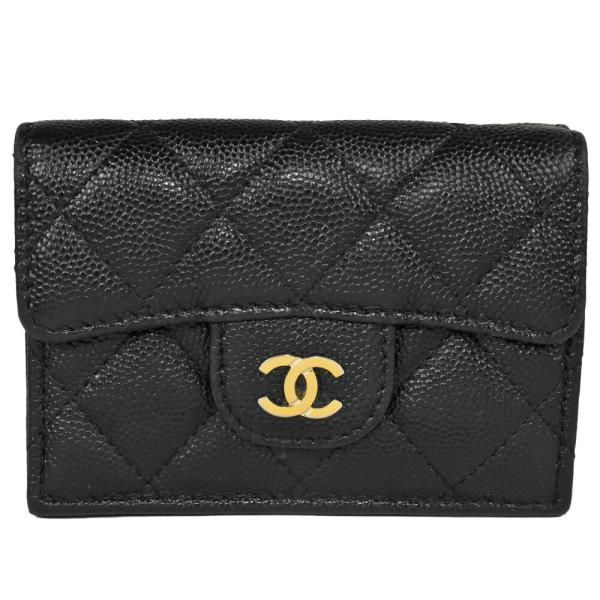 シャネル CHANEL マトラッセ ココマーク 小銭入付 Wホック 三つ折り財布 キャビアスキン A...