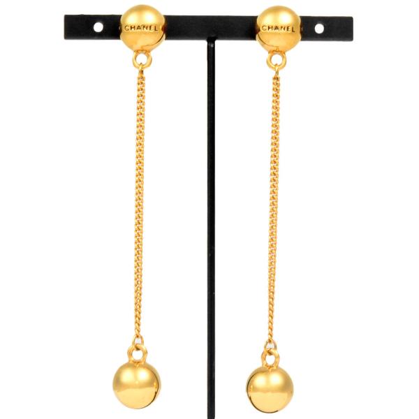 シャネル CHANEL ロゴ ボール ピアス メタル ゴールド スイング 