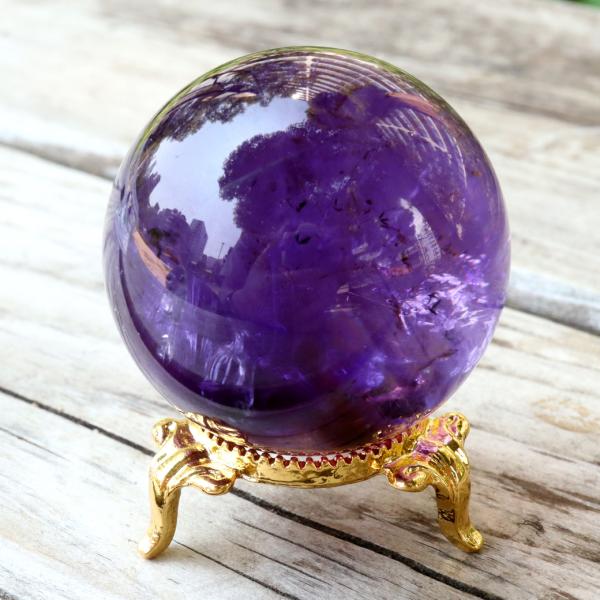 アメジスト 紫水晶 丸玉 ブラジル バイーア州産 AAA 直径約44mm 台座付き 1点もの スフィ...