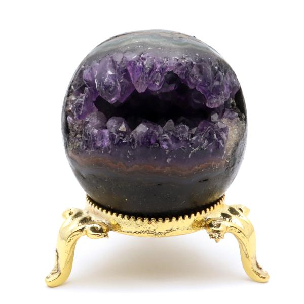 アメジスト 笑口 丸玉 直径約53mm 167g 台座付き ジオード 1点もの 天然石 紫水晶 笑い...