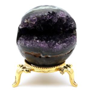 アメジスト 笑口 丸玉 直径約56mm 198g 台座付き ジオード 1点もの 天然石 紫水晶 笑い口 2月 誕生石 原石 置物 縁起物 開運 パワーストーン ウルグアイ産