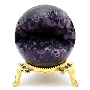 アメジスト 笑口 丸玉 直径約55mm 196g 台座付き ジオード 1点もの 天然石 紫水晶 笑い口 2月 誕生石 原石 置物 縁起物 開運 パワーストーン ウルグアイ産