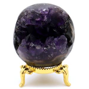 アメジスト 笑口 丸玉 直径約48mm 136g 台座付き ジオード 1点もの 天然石 紫水晶 笑い口 2月 誕生石 原石 置物 縁起物 開運 パワーストーン ウルグアイ産