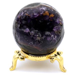 アメジスト 笑口 丸玉 直径約54mm 188g 台座付き ジオード 1点もの 天然石 紫水晶 笑い口 2月 誕生石 原石 置物 縁起物 開運 パワーストーン ウルグアイ産