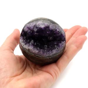 アメジスト 笑口 丸玉 直径約61mm 294g 台座付き ジオード 1点もの 天然石 紫水晶 笑い口 2月 誕生石 原石 置物 縁起物 開運 パワーストーン ウルグアイ産
