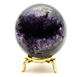 アメジスト 笑口 丸玉 直径約60mm 276g 台座付き ジオード 1点もの 天然石 紫水晶 笑い口 2月 誕生石 原石 置物 縁起物 開運 パワーストーン ウルグアイ産