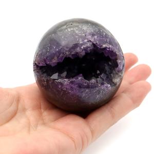 アメジスト 笑口 丸玉 直径約58mm 255g 台座付き ジオード 1点もの 天然石 紫水晶 笑い口 2月 誕生石 原石 置物 縁起物 開運 パワーストーン ウルグアイ産