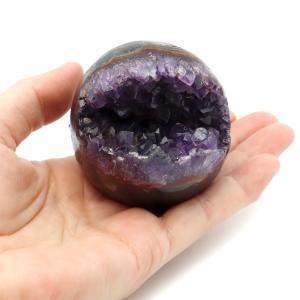 アメジスト 笑口 丸玉 直径約57mm 256g 台座付き ジオード 1点もの 天然石 紫水晶 笑い口 2月 誕生石 原石 置物 縁起物 開運 パワーストーン ウルグアイ産