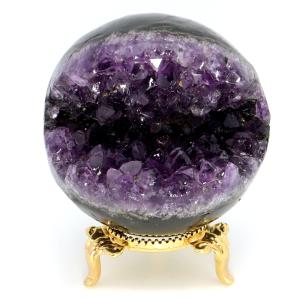 アメジスト 笑口 丸玉 直径約55mm 200g 台座付き ジオード 1点もの 天然石 紫水晶 笑い口 2月 誕生石 原石 置物 縁起物 開運 パワーストーン ウルグアイ産
