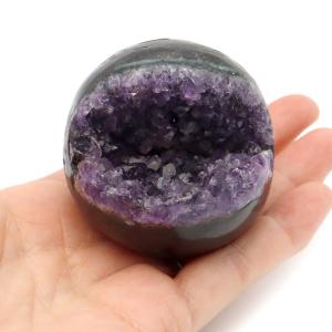 アメジスト 笑口 丸玉 直径約54mm 194g 台座付き ジオード 1点もの 天然石 紫水晶 笑い口 2月 誕生石 原石 置物 縁起物 開運 パワーストーン ウルグアイ産