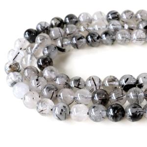 ブラックトルマリン イン クォーツ 一連 ビーズ 1本売り 6mm Aランク ブラジル産 天然水晶 長さ36-38cm前後 パーツ ハンドメイド 手作り 天然石 パワーストーン