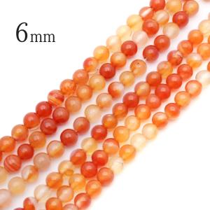 カーネリアン 一連 ビーズ 1本売り 6mm 約63玉前後 瑪瑙 オレンジ 赤褐色 長さ38cm前後 7月 誕生石 パーツ ハンドメイド 手作り 天然石 パワーストーン