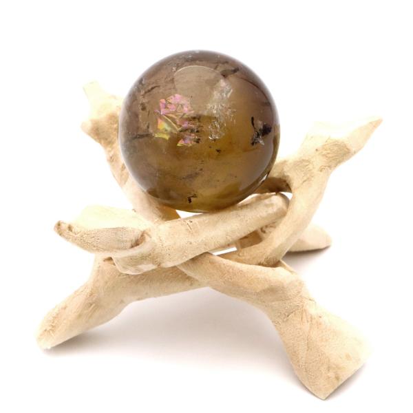 シトリン 非加熱 丸玉 黄水晶 ブラジル産 直径約41mm ナチュラルカラー  木製台座付き 1点も...