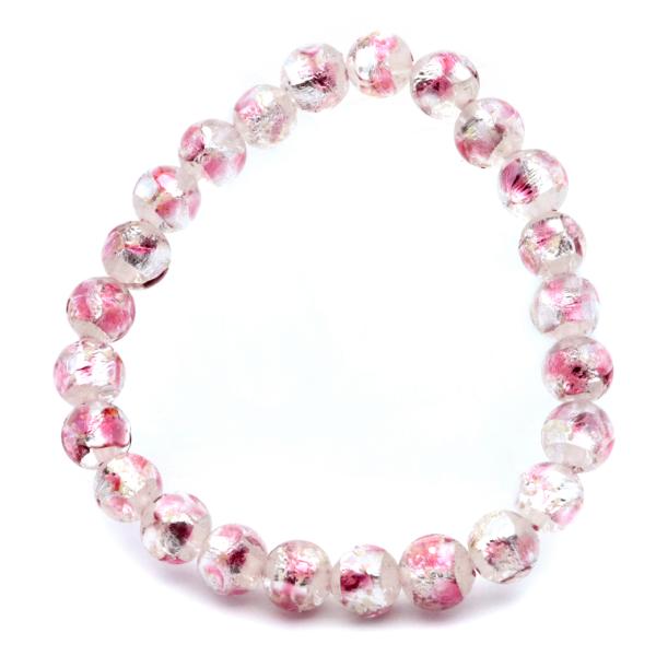 ホタルガラス ブレスレット 光る クリア ピンク ビーズ 8mm 透明 桃色 蓄光 夜光 とんぼ玉 ...