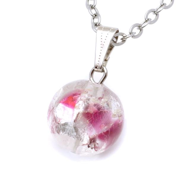 ホタルガラス ネックレス クリア ピンク 桃色 ペンダント 光る 蓄光 とんぼ玉 沖縄 お土産 レデ...