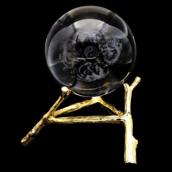 置物 四神 クリスタル ガラス ボール 約80mm 四神獣 青龍 白虎 朱雀 玄武 置き物 人工水晶...