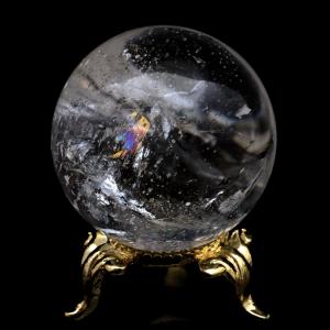 レムリアンシード 水晶 丸玉 台座付き ブラジル バイーア州 アレグレ産 直径37mm 1点もの 虹入り レインボー 天然石 証明書付き ヒーリング 爆買