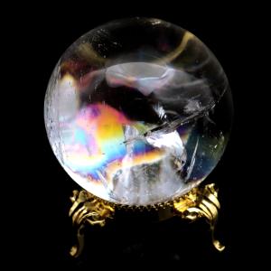 レムリアンシード 水晶 丸玉 台座付き ブラジル バイーア州 セントセ産 AAAAA 直径44mm 1点もの 虹入り レインボー 天然石 証明書付き ヒーリング 爆買