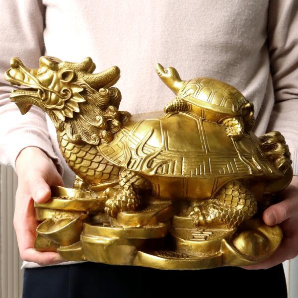 龍亀 ロングイ 置き物 彫刻 LLサイズ 4.4kg 特大 大きい 銅製 置物 龍 ドラゴン 開運 ...
