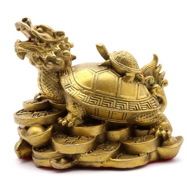 龍亀 ロングイ 置き物 彫刻 Lサイズ 銅製 置物 龍 ドラゴン 開運 龍の置き物 商売繁盛 運気上...