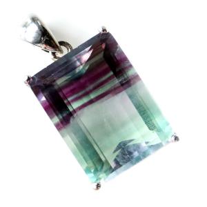 フローライト ネックレス 宝石質 スクエアカット Silver925 天然石 1点物 ペンダント 蛍石 マルチカラー グラデーション 敬老の日