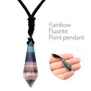 レインボー フローライト ポイント ペンダント ロング ネックレス マルチカラー 天然石 パワーストーン 置き物 蛍石 Rainbow Fluorite 敬老の日