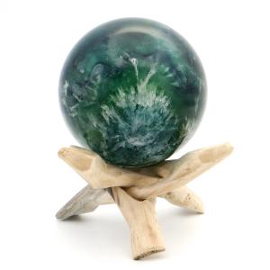 エンジェルフェザー フローライト 丸玉 直径 約70mm 木製台座付き 蛍石 天然石 1点物 敬老の日 贈り物 プレゼント ギフト 贈り物