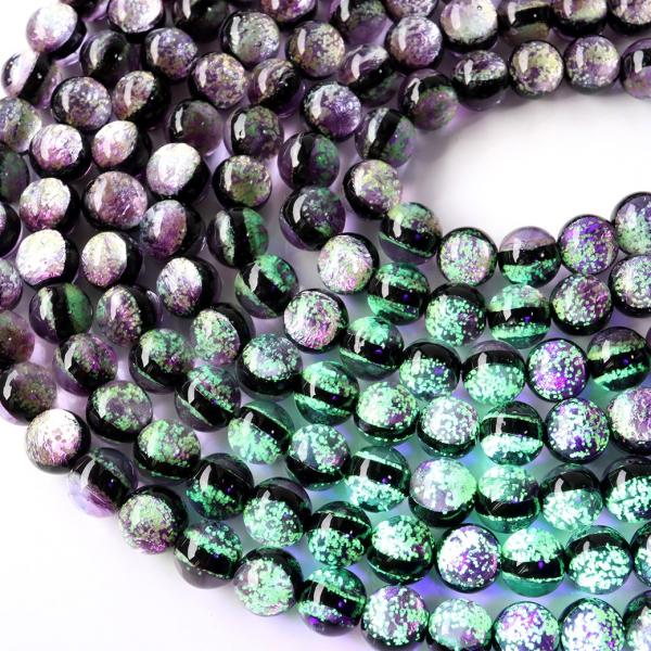 蓄光 暗闇で光る マリンパープル ホタルガラス 10mm 一連 ビーズ売り(40粒) 沖縄 お土産 ...