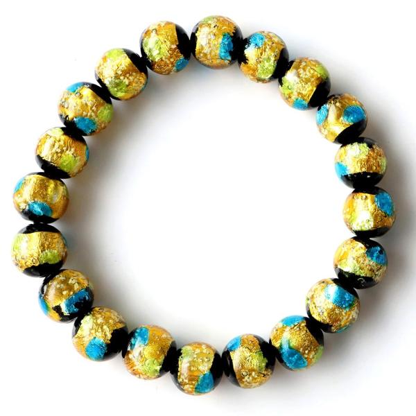 光る ホタルガラス イエロー ブルー MIX 10mm ブレスレット メンズ レディース とんぼ玉 ...