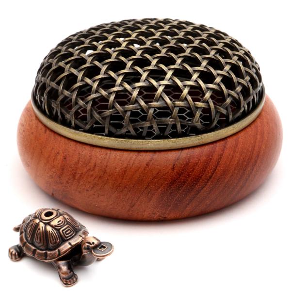 香炉 おしゃれ お香立て 竹編み風 蓋付き 丸型 渦巻型 うずまき 線香 セージ 対応 置き台 ロー...