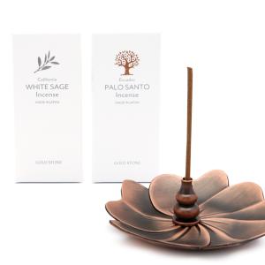 お香 ホワイトセージ パロサント 線香 2種類の香り ＋ 蓮の花 お香立て 入門キット 初心者 浄化用 線香 1箱30本入り 天然成分100% 日本製 インセンス