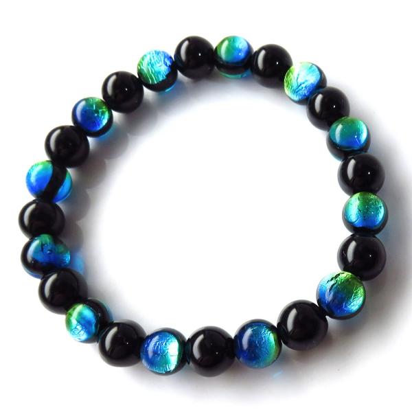 ケラママリン ホタルガラス モリオン 黒水晶 ブレスレット メンズ レディース 8mm 沖縄 ホタル...
