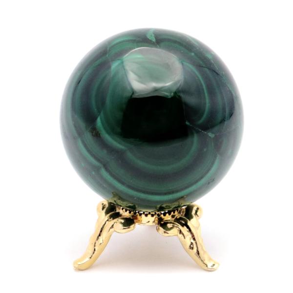 マラカイト 天眼 丸玉 直径32mm 台座付き ザイール産 天然石 孔雀石 置き物 インテリア パワ...