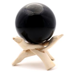 モリオン 黒水晶 丸玉 木製台座付き 直径 74mm 山東省産 天然石 パワーストーン 1点もの 置き物 インテリア 置物 開運 原石