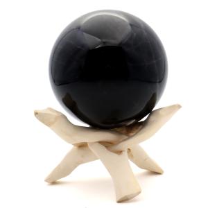 モリオン 黒水晶 丸玉 木製台座付き 直径 80mm 山東省産 天然石 パワーストーン 1点もの 置き物 インテリア 置物 開運 原石