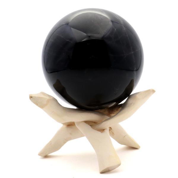 モリオン 黒水晶 丸玉 木製台座付き 直径 80mm 山東省産 天然石 パワーストーン 1点もの 置...