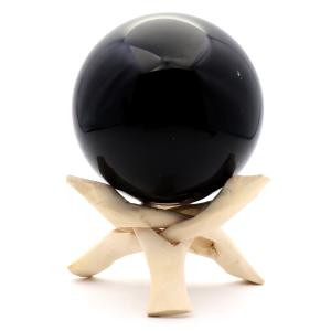 モリオン 黒水晶 丸玉 木製台座付き 直径 82mm 山東省産 天然石 パワーストーン 1点もの 置き物 インテリア 置物 開運 原石