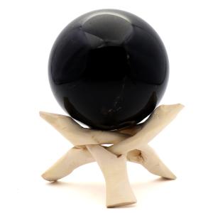 モリオン 黒水晶 丸玉 木製台座付き 直径 76mm 山東省産 天然石 パワーストーン 1点もの 置き物 インテリア 置物 開運 原石
