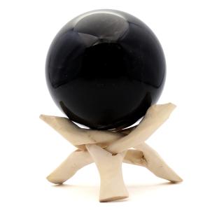 モリオン 黒水晶 丸玉 木製台座付き 直径 80mm 山東省産 天然石 パワーストーン 1点もの 置き物 インテリア 置物 開運 原石