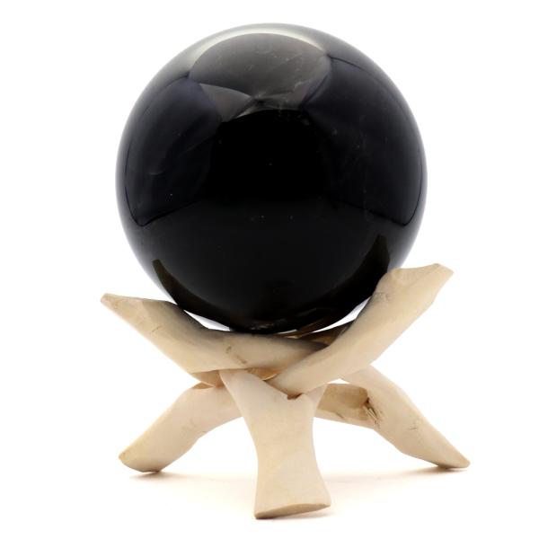 モリオン 黒水晶 丸玉 木製台座付き 直径 80mm 山東省産 天然石 パワーストーン 1点もの 置...