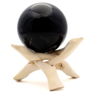 モリオン 黒水晶 丸玉 木製台座付き 直径 66mm 山東省産 天然石 パワーストーン 1点もの 置き物 インテリア 置物 開運 原石