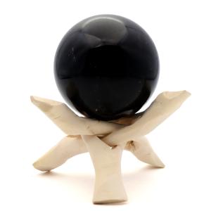 モリオン 黒水晶 丸玉 木製台座付き 直径 62mm 山東省産 天然石 パワーストーン 1点もの 置き物 インテリア 置物 開運 原石